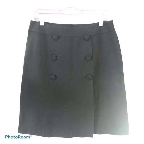 Talbots Black A-Line Skirt Buttons Front Career 8 - Picture 3 of 7